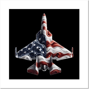 Fighter Jet Airplane American Flag Heart 4Th Of July Posters and Art